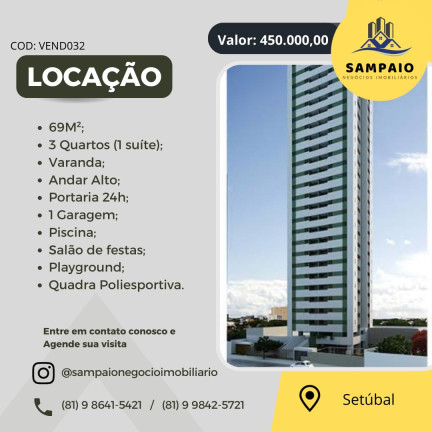 Apartamento com 3 Quartos à Venda, 69 m² em Boa Viagem - Recife