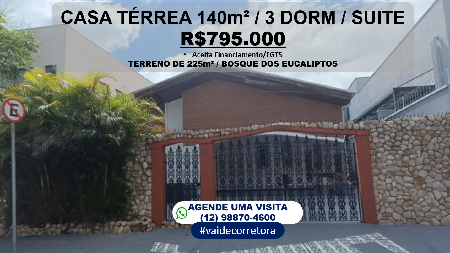 Casa com 3 Quartos à Venda, 140 m²em Bosque dos Eucaliptos - São José dos Campos