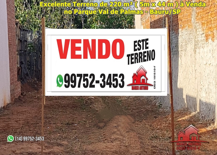 Terreno à Venda, 220 m²em Parque Val de Palmas - Bauru