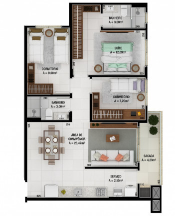 Imagem Apartamento com 3 Quartos à Venda, 92 m² em Santa Bárbara - Criciúma