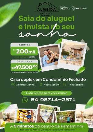 Imagem Casa de Condomínio com 2 Quartos à Venda, 75 m² em Liberdade - Parnamirim