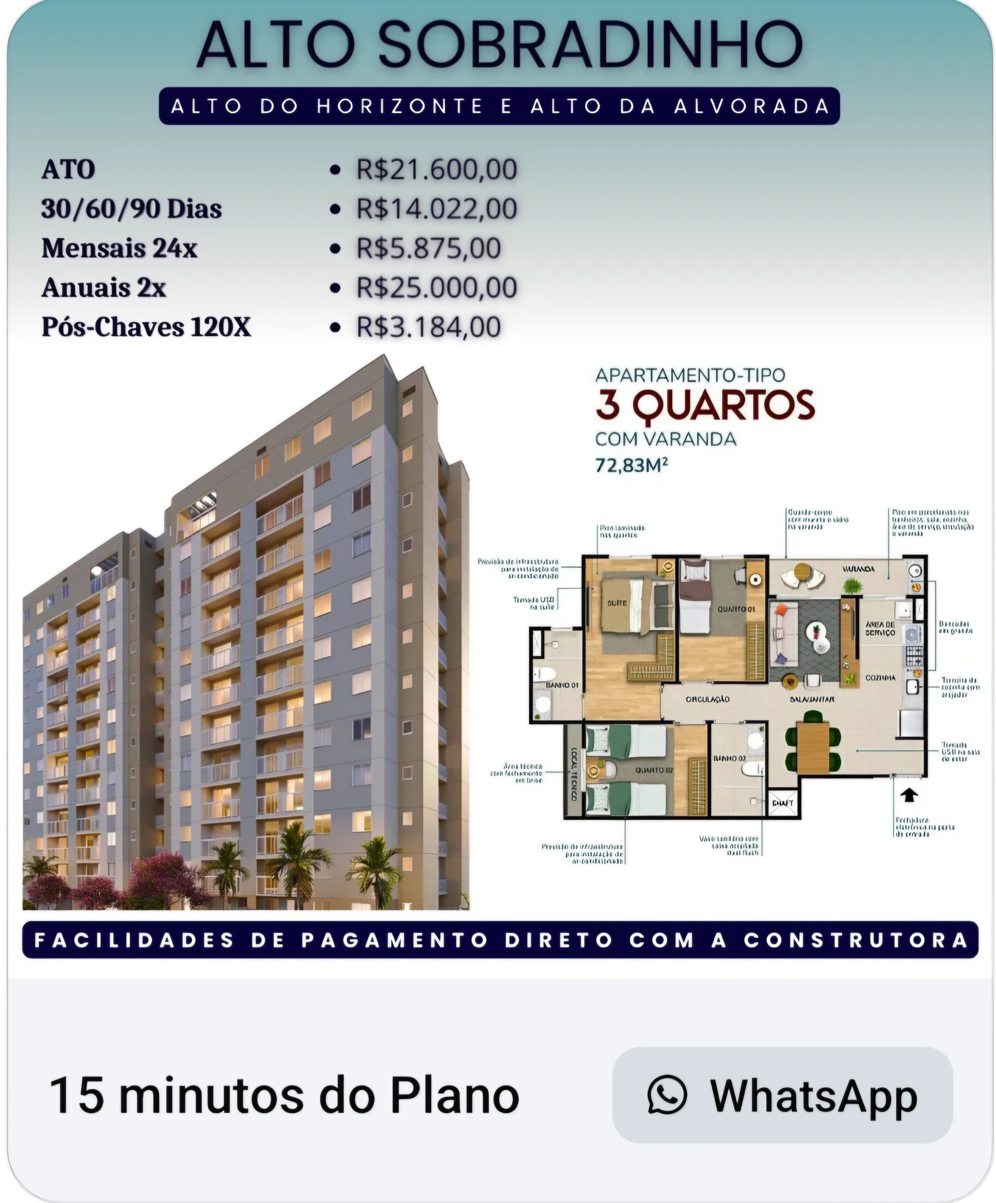 Apartamento com 3 Quartos à Venda, 72 m²em Sobradinho - Brasília