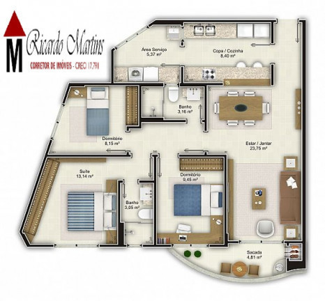 Imagem Apartamento com 3 Quartos à Venda, 135 m²em Centro - Criciúma
