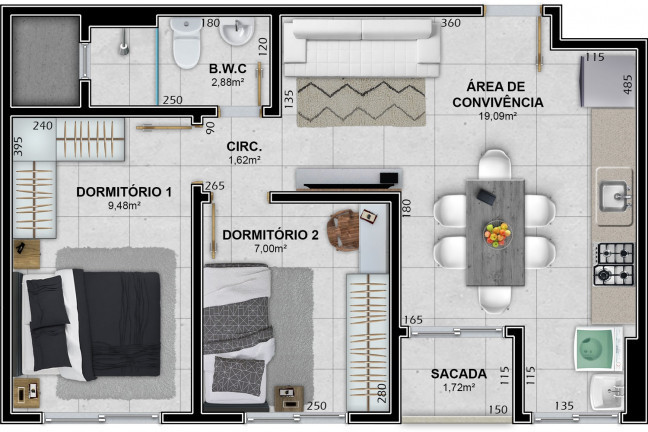 Imagem Apartamento com 2 Quartos à Venda, 53 m² em Santa Augusta - Criciúma Imagem Apartamento com 2 Quartos à Venda, 53 m² em Santa Augusta - Criciúma