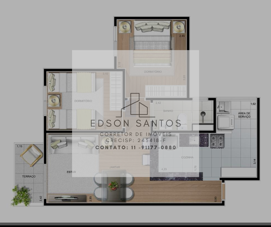 Apartamento com 2 Quartos à Venda, 55 m²em Vila Homero Thon - Santo André