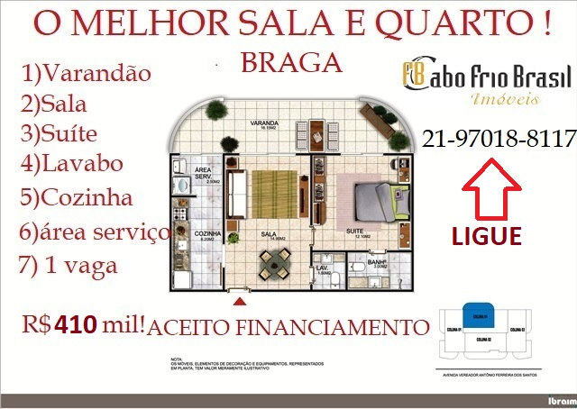 Imagem Apartamento com 1 Quarto à Venda, 55 m² em Braga - Cabo Frio