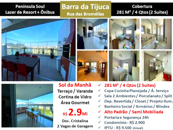 Imagem Cobertura com 4 Quartos à Venda, 281 m² em Barra da Tijuca - Rio de Janeiro Imagem Cobertura com 4 Quartos à Venda, 281 m² em Barra da Tijuca - Rio de Janeiro