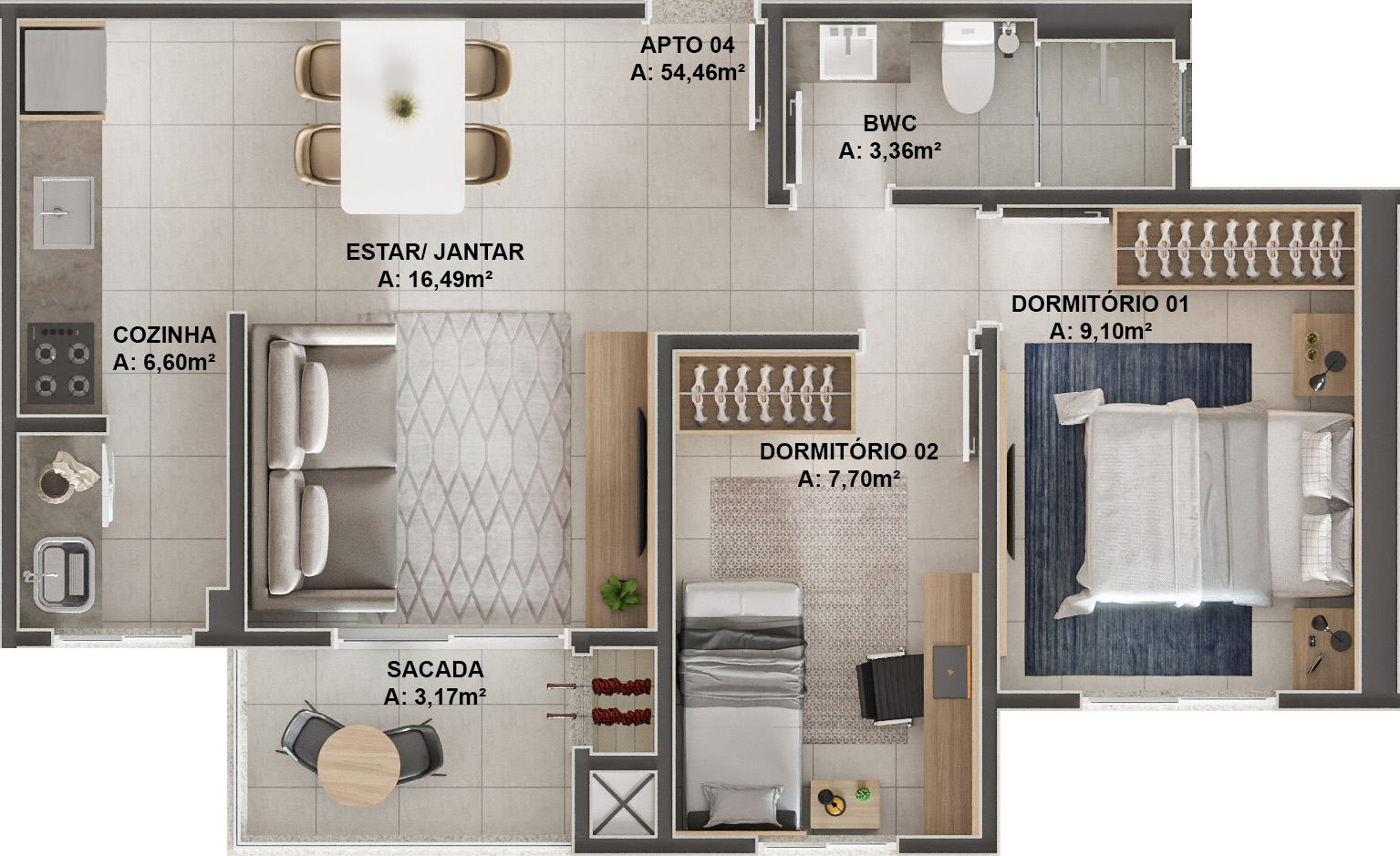 Imagem Apartamento com 2 Quartos à Venda, 55 m²em Humaitá - Tubarão