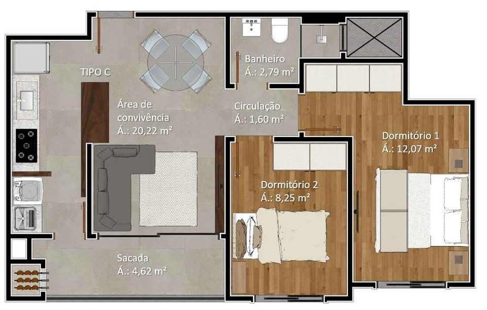 Imagem Apartamento com 2 Quartos à Venda, 60 m² em Universitário - Criciúma