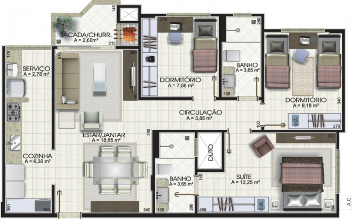 Imagem Apartamento com 3 Quartos à Venda, 114 m² em Michel - Criciúma