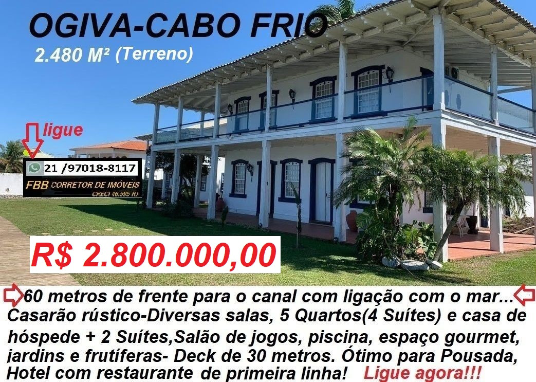 Casa com 7 Quartos à Venda, 2.480 m² em Ogiva - Cabo Frio