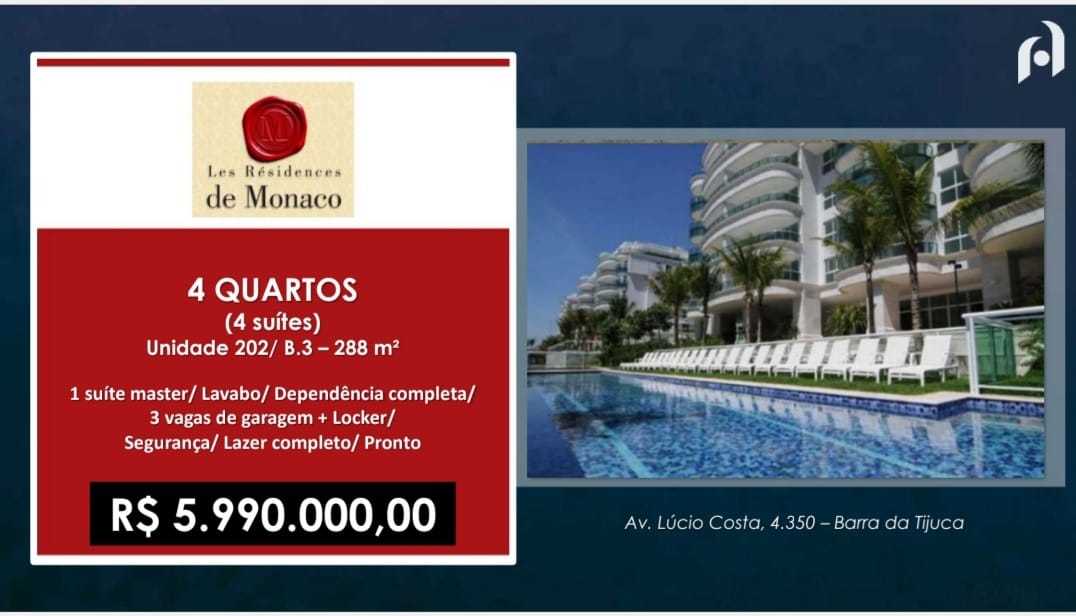Apartamento com 4 Quartos à Venda, 298 m²em Barra da Tijuca - Rio de Janeiro