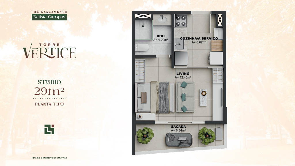 Imagem Apartamento com 1 Quarto à Venda, 46 m²em Batista Campos - Belém Imagem Apartamento com 1 Quarto à Venda, 46 m²em Batista Campos - Belém