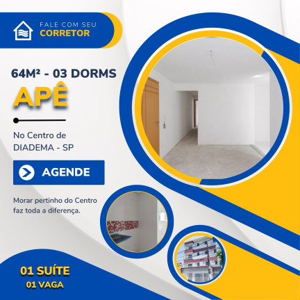 Apartamento com 3 Quartos à Venda, 64 m² em Centro - Diadema
