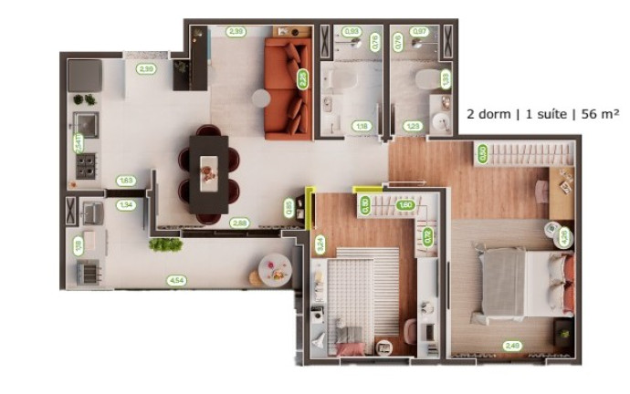 Imagem Apartamento com 2 Quartos à Venda, 56 m² em Mogi Moderno - Mogi das Cruzes