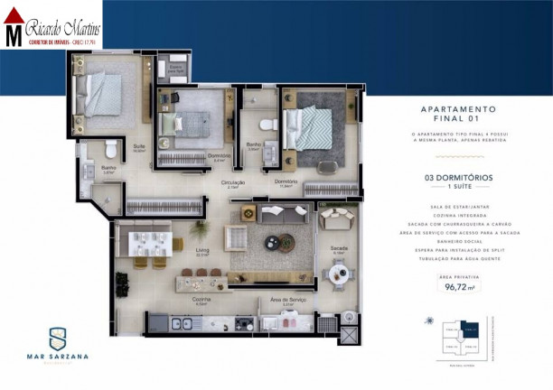 Imagem Apartamento com 3 Quartos à Venda, 96 m² em Mar Grosso - Laguna Imagem Apartamento com 3 Quartos à Venda, 96 m² em Mar Grosso - Laguna