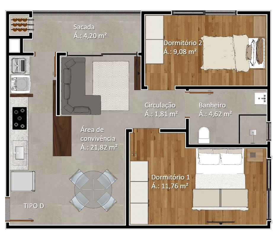 Imagem Apartamento com 2 Quartos à Venda, 60 m² em Universitário - Criciúma