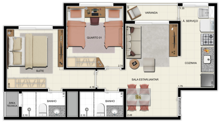 Imagem Apartamento com 2 Quartos à Venda, 50 m²em Flores - Manaus
