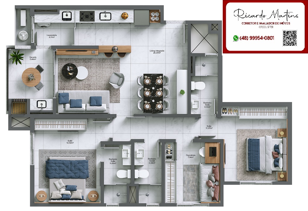 Imagem Apartamento com 3 Quartos à Venda, 93 m²em Santa Bárbara - Criciúma