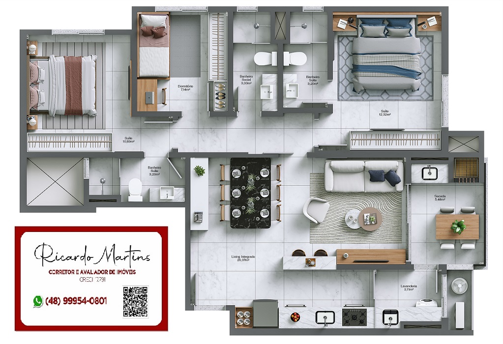 Imagem Apartamento com 3 Quartos à Venda, 93 m²em Santa Bárbara - Criciúma