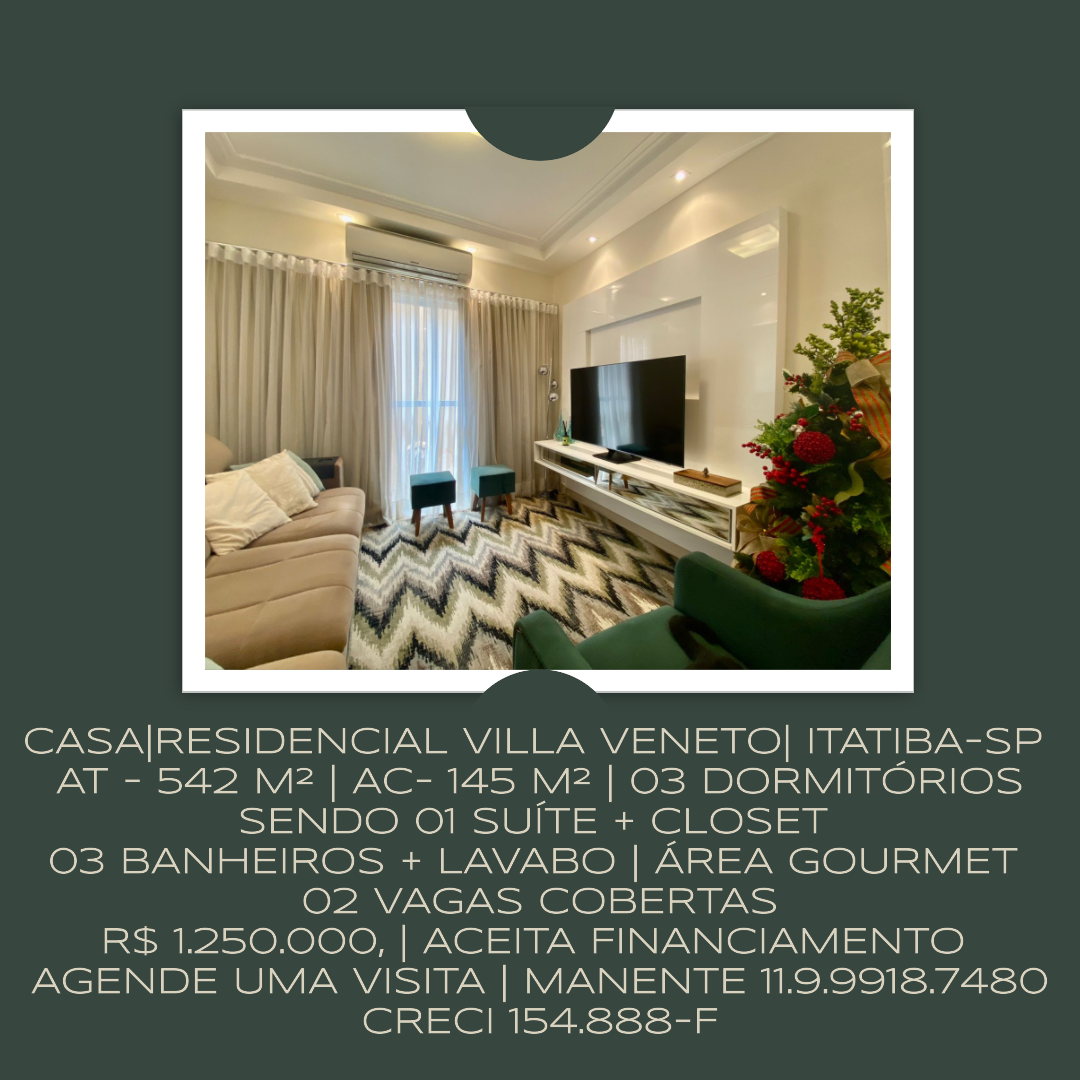 Casa com 3 Quartos à Venda, 145 m²em Jardim Alto de Santa Cruz - Itatiba