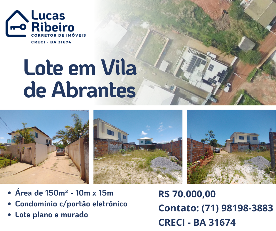 Terreno à Venda, 150 m²em Malícia (Abrantes) - Camaçari