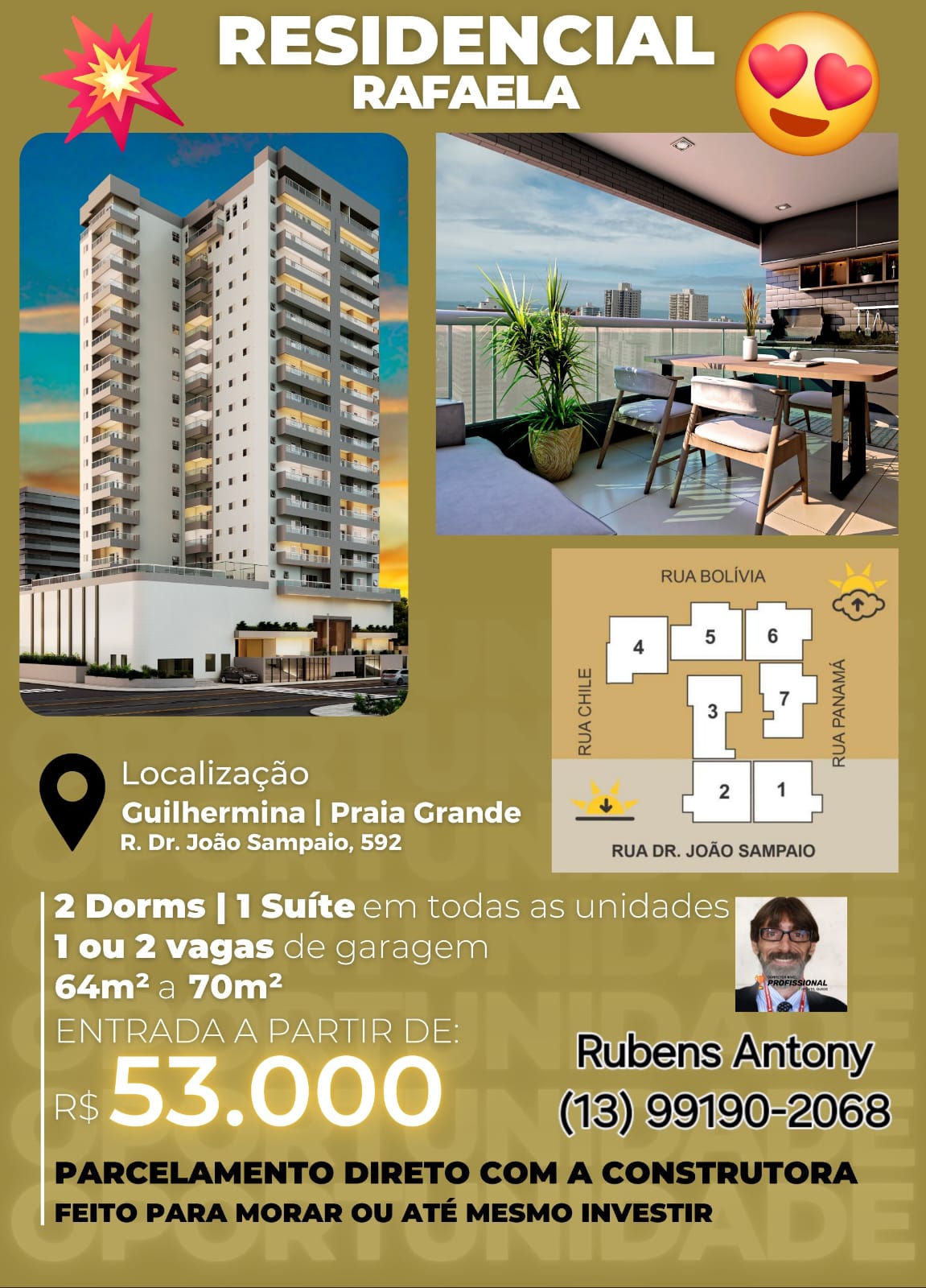 Apartamento com 2 Quartos à Venda, 64 m²em Guilhermina - Praia Grande