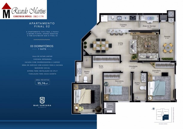 Imagem Apartamento com 3 Quartos à Venda, 96 m² em Mar Grosso - Laguna Imagem Apartamento com 3 Quartos à Venda, 96 m² em Mar Grosso - Laguna