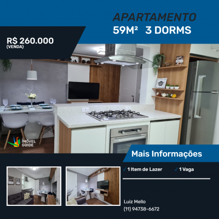 Apartamento com 3 Quartos à Venda, 59 m² em Conjunto Habitacional Padre Manoel De Paiva - São Paulo