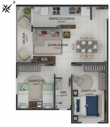 Imagem Apartamento com 2 Quartos à Venda, 62 m² em Universitário - Criciúma Imagem Apartamento com 2 Quartos à Venda, 62 m² em Universitário - Criciúma
