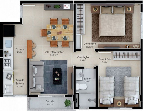 Imagem Apartamento com 2 Quartos à Venda, 55.160 m² em Ana Maria - Criciúma Imagem Apartamento com 2 Quartos à Venda, 55.160 m² em Ana Maria - Criciúma