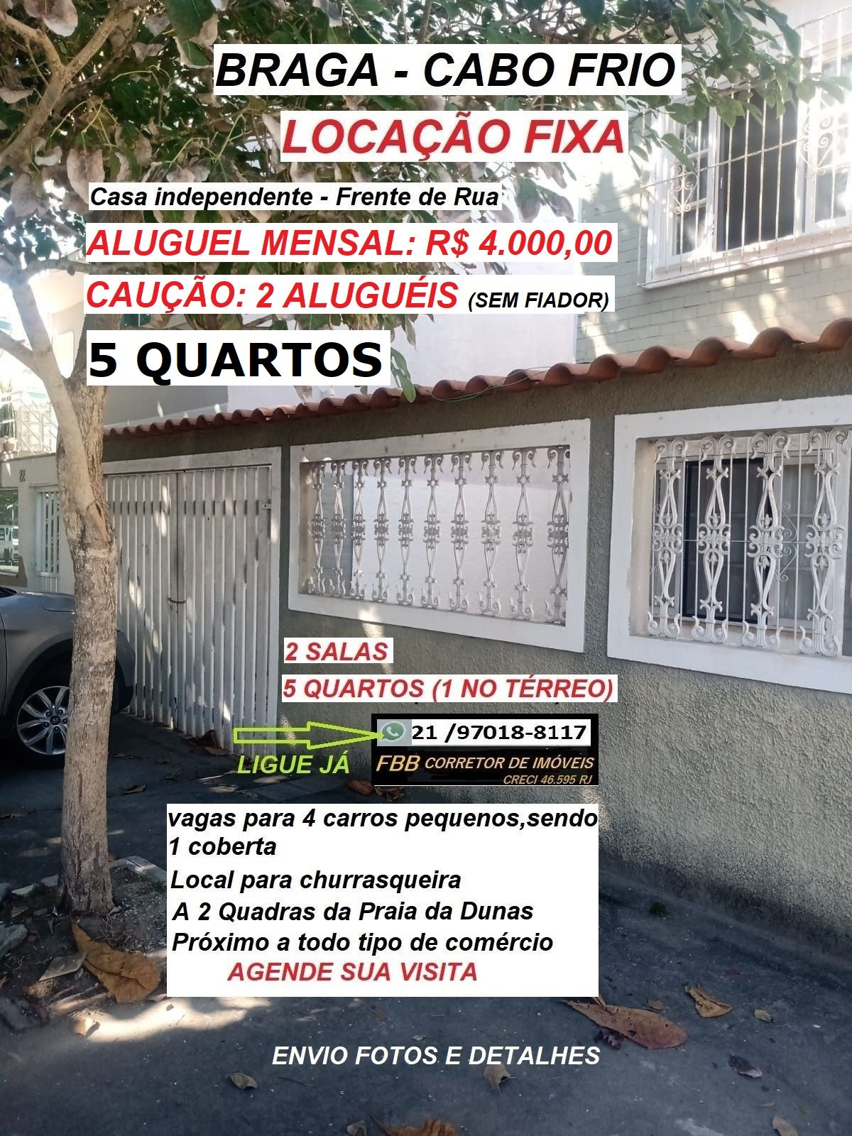 Casa com 5 Quartos para Alugar, 180 m² em Braga - Cabo Frio