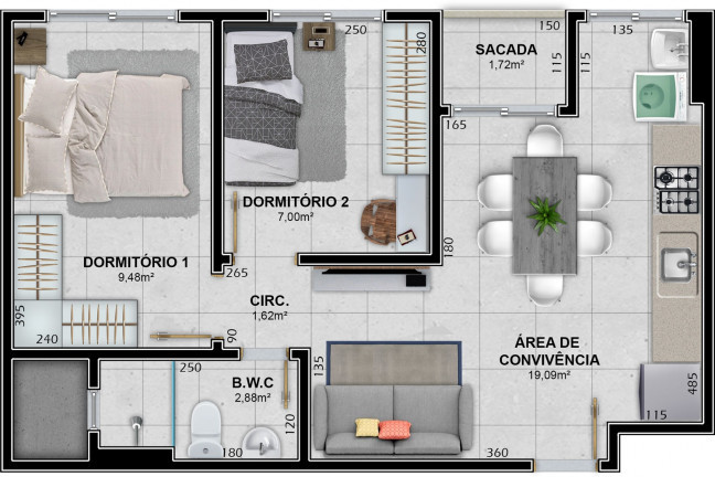 Imagem Apartamento com 2 Quartos à Venda, 53 m² em Santa Augusta - Criciúma Imagem Apartamento com 2 Quartos à Venda, 53 m² em Santa Augusta - Criciúma