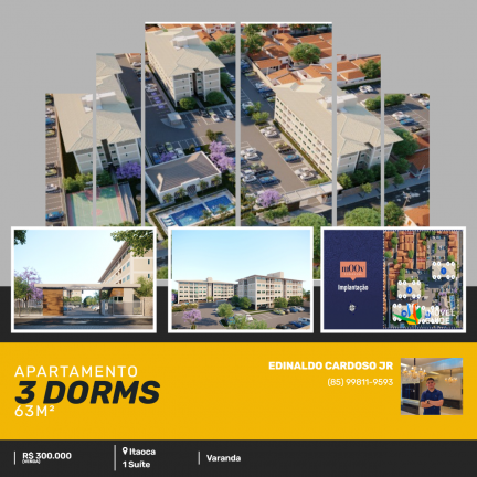 Apartamento com 3 Quartos à Venda, 63 m² em Itaoca - Fortaleza