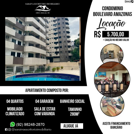 Apartamento com 4 Quartos à Venda ou Locação, 280 m² em Adrianópolis - Manaus
