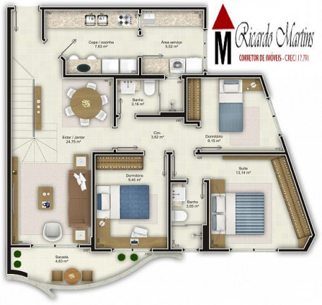 Imagem Apartamento com 3 Quartos à Venda, 135 m²em Centro - Criciúma