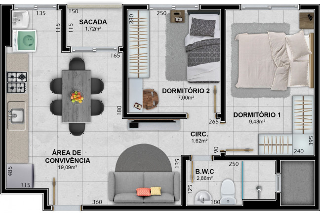 Imagem Apartamento com 2 Quartos à Venda, 53 m² em Santa Augusta - Criciúma Imagem Apartamento com 2 Quartos à Venda, 53 m² em Santa Augusta - Criciúma