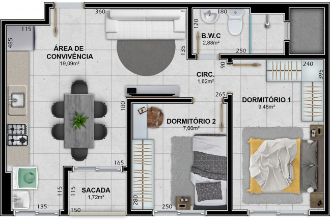 Imagem Apartamento com 2 Quartos à Venda, 53 m² em Santa Augusta - Criciúma Imagem Apartamento com 2 Quartos à Venda, 53 m² em Santa Augusta - Criciúma