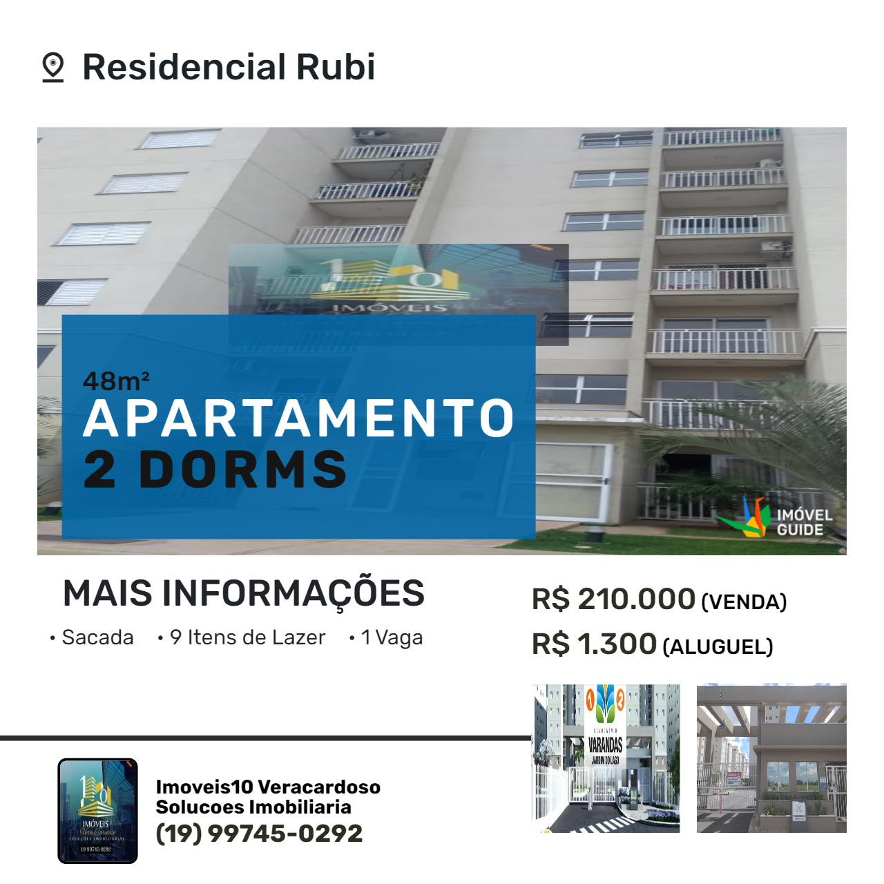 Apartamento com 2 Quartos à Venda ou Locação, 48 m²em Residencial Rubi - Limeira