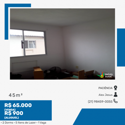 Apartamento com 2 Quartos à Venda ou Locação, 45 m² em Santa Cruz - Rio de Janeiro