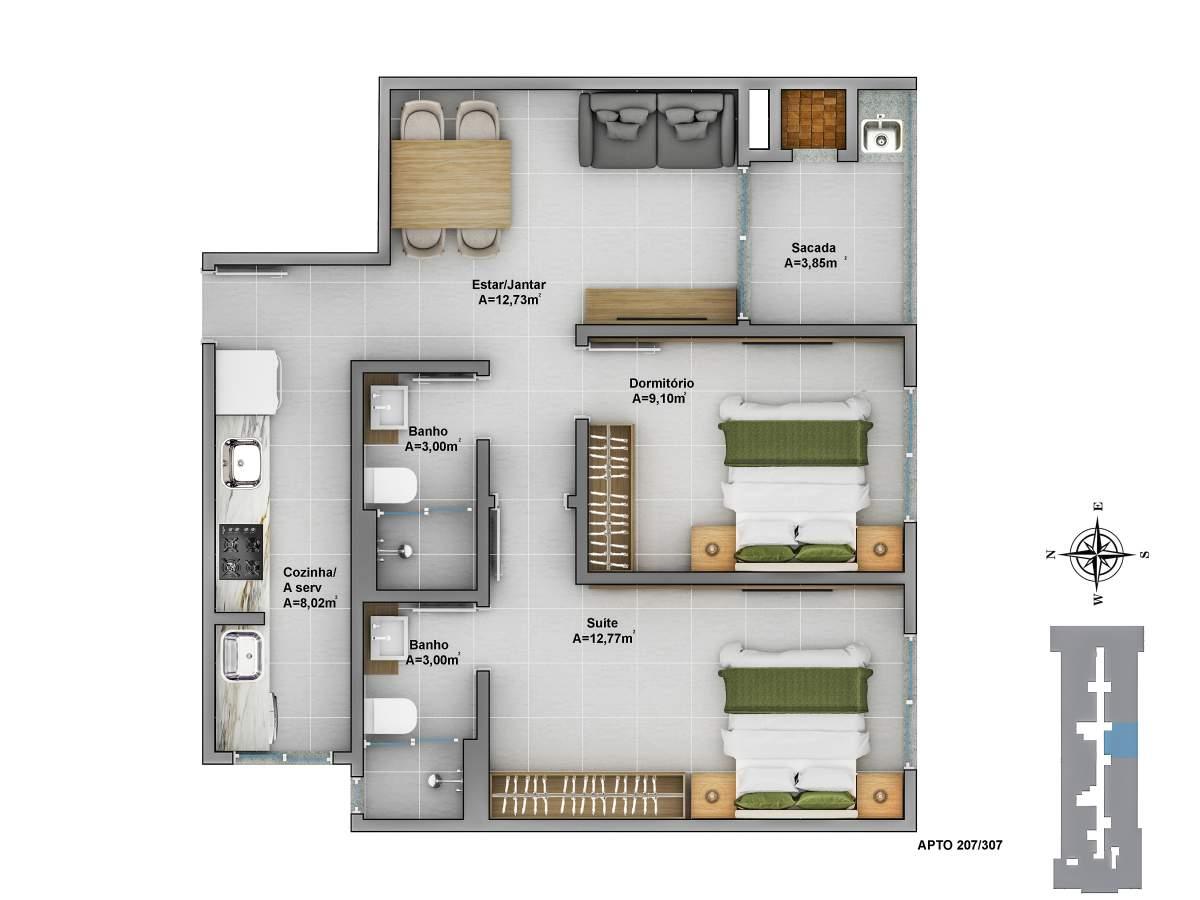 Imagem Apartamento com 2 Quartos à Venda, 61 m²em Ingleses do Rio Vermelho - Florianópolis