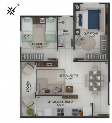 Imagem Apartamento com 2 Quartos à Venda, 62 m² em Universitário - Criciúma Imagem Apartamento com 2 Quartos à Venda, 62 m² em Universitário - Criciúma