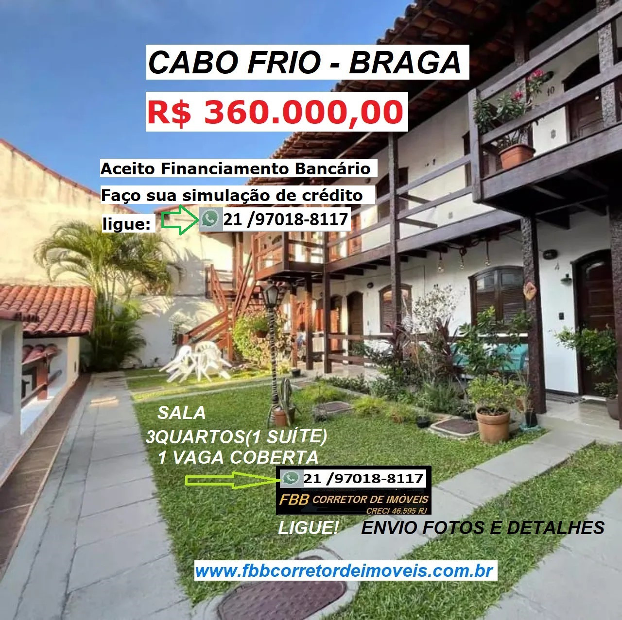 Casa de Condomínio com 3 Quartos à Venda, 70 m² em Braga - Cabo Frio