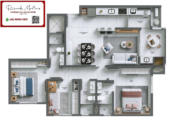 Imagem Apartamento com 3 Quartos à Venda, 93 m²em Santa Bárbara - Criciúma