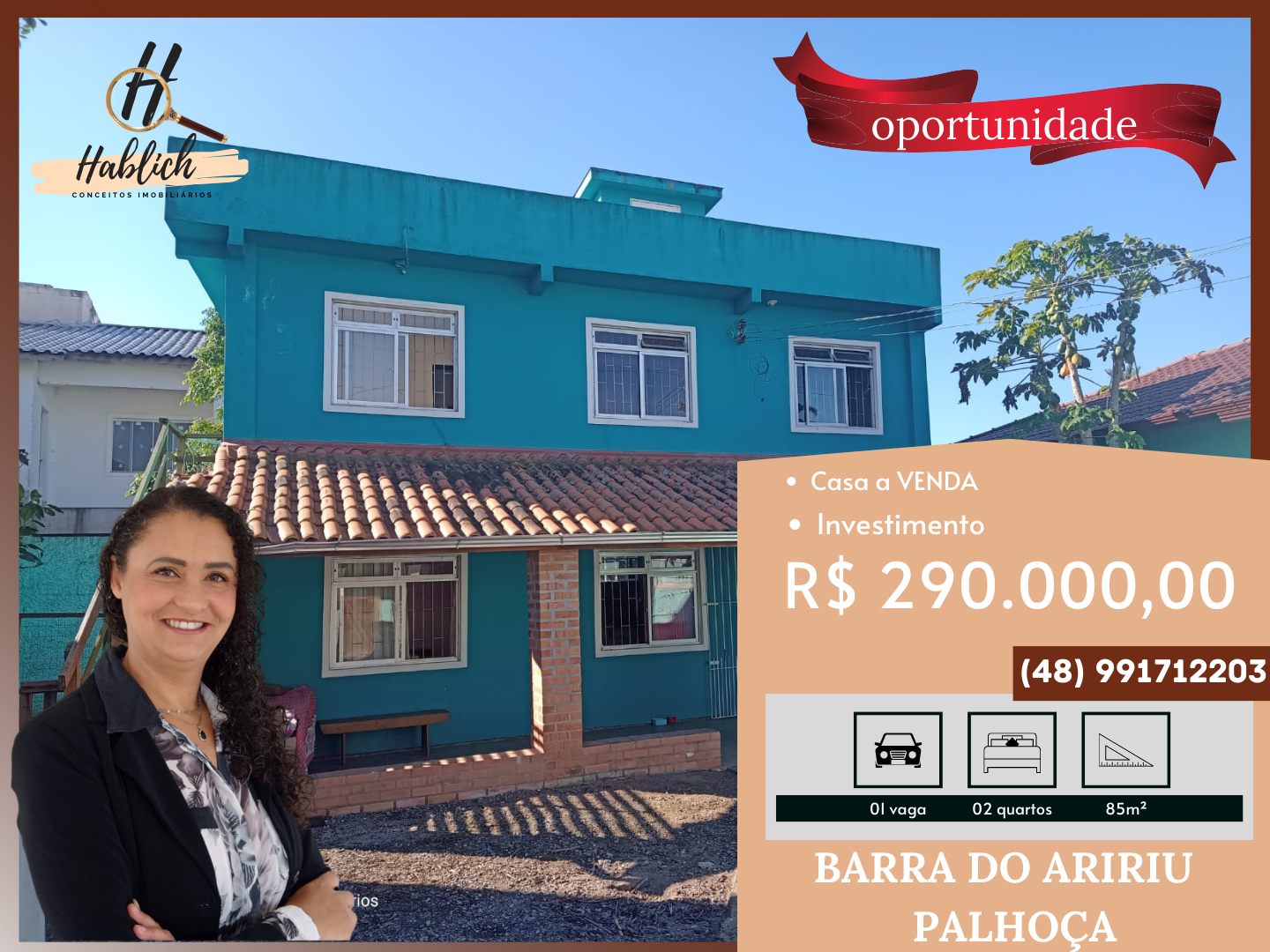 Casa com 2 Quartos à Venda, 85 m²em Barra do Aririú - Palhoça