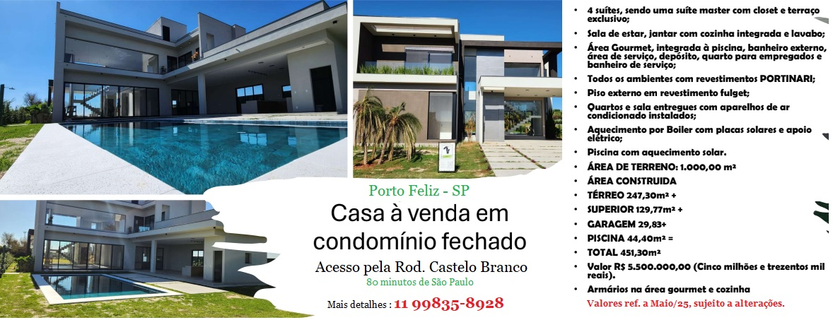 Casa de Condomínio com 4 Quartos à Venda, 451 m² em Centro - Porto Feliz