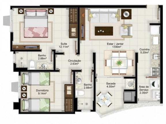 Imagem Apartamento com 2 Quartos à Venda, 81 m² em São Cristóvão - Criciúma