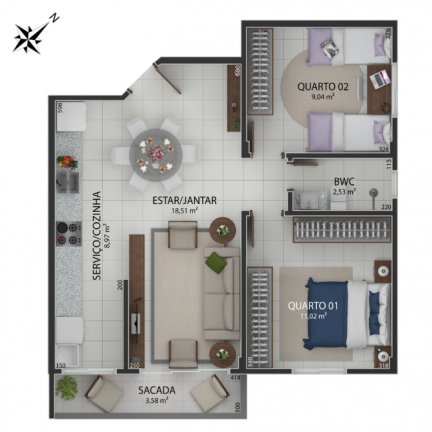 Imagem Apartamento com 2 Quartos à Venda, 62 m² em Universitário - Criciúma Imagem Apartamento com 2 Quartos à Venda, 62 m² em Universitário - Criciúma
