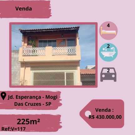 Sobrado com 4 Quartos à Venda, 225 m² em Jardim Esperança - Mogi das Cruzes