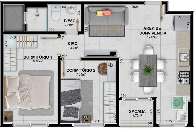 Imagem Apartamento com 2 Quartos à Venda, 53 m² em Santa Augusta - Criciúma Imagem Apartamento com 2 Quartos à Venda, 53 m² em Santa Augusta - Criciúma